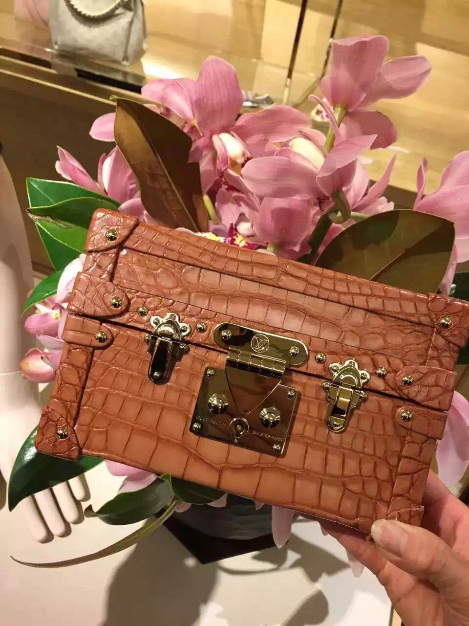 Louis Vuitton Crocodilian Skin Petite Malle Bag N92420 Clay